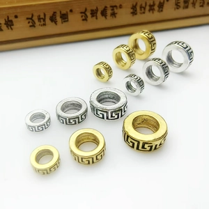 Silver and gold Greek meander pattern spacer beads for DIY jewelry making