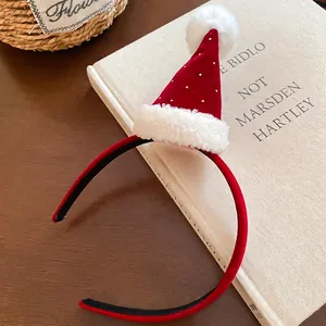 Serre-tête de Noël festif en velours rouge avec fourrure blanche et strass brillants