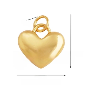 Detailed size chart for the gold heart pendant showing dimensions of 16mm height and 13mm width
