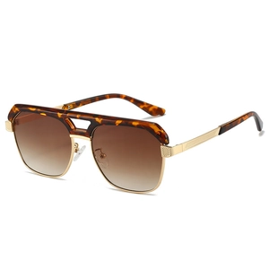 Lunettes de soleil rétro à double pont avec monture écaille et détails dorés