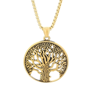 Classic Nordic Tree of Life pendant necklace in gold-tone stainless steel for men