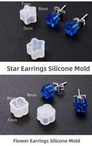 Macro view of silicone resin molds for star and flower earrings with size details
