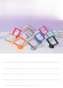 PE film jewelry display boxes in multiple colors showing sizes 7x7cm, 9x9cm, and 11x11cm