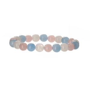 Bracelet en agate naturelle de 8mm avec perles bleues, roses et blanches translucides