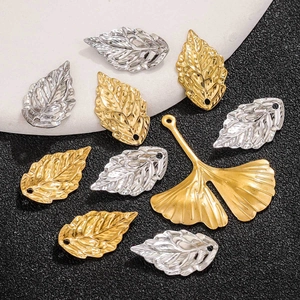 Golden and silver stainless steel ginkgo leaf and branch charms for DIY jewelry making