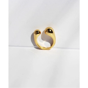 Minimalist Adjustable Open Ring For Women 18K Gold Plated Copper Geometric U Shape Double Sphere Water Drop Stylish Finger Jewelry Gift