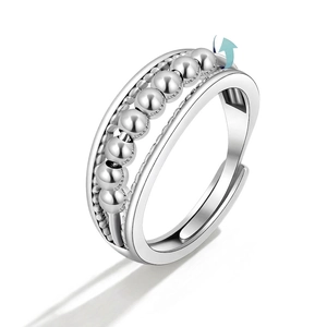 Simple Copper Rotating Bead Anxiety Ring For Women Silver Plated Adjustable Stress Relief Finger Ring Fashion Jewelry Gift