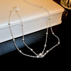 Double Layer Choker Necklace Alloy Round Beads Rhinestone Clavicle Chain Simple Elegant Fashion Jewelry Women