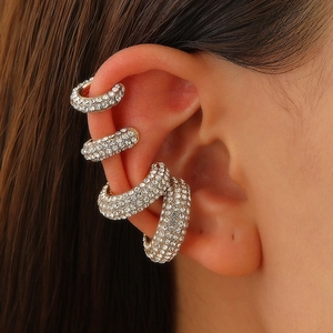 Sparkling rhinestone-encrusted C-shaped ear cuffs set in gold and silver finish for women