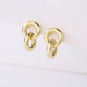 Minimalistische 14K Gold Doppelreifen Geometrische Ohrringe mit poliertem Metall-Finish