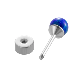 Pair of minimalist opal ball stud earrings with blue spheres and silver screw backs