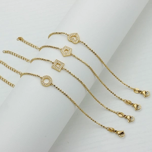 Geometric Heart Pendant Bracelet Gold Plated Stainless Steel Cubic Zirconia Ball Chain Adjustable Jewelry For Women