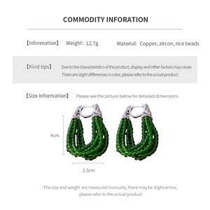 Détails de taille pour boucles d'oreilles créoles vertes en cuivre, hauteur 4cm et poids 12,7g