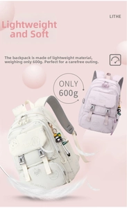 Lightweight dual school bags in beige and lavender colors with cute cartoon bear prints