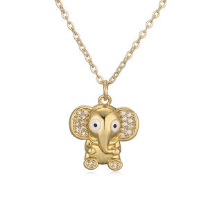 Golden elephant pendant necklace with sparkling crystal inlay on minimalist O-link chain