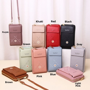 Stylish vertical crossbody phone bags with daisy embroidery in 10 vibrant colors.
