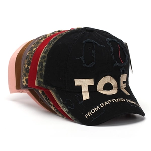 Stack of vintage distressed baseball caps with TOF embroidery in five various colors