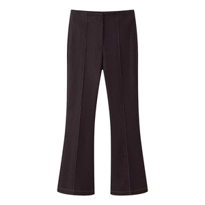 Pantalon évasé taille haute bleu foncé avec couture centrale décorative et coupe ajustée
