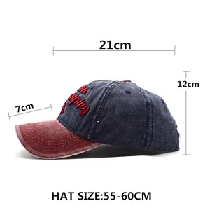 Boston Bestickte Baseballkappe aus gewaschenem Denim mit detaillierter Größentabelle