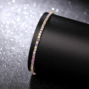 Macro shot of 2.0mm ultra-fine elastic bridal bracelet with colorful crystals on display