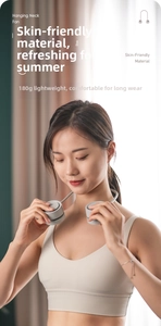 Close-up of 180g lightweight neck fan showing skin-friendly material on female model