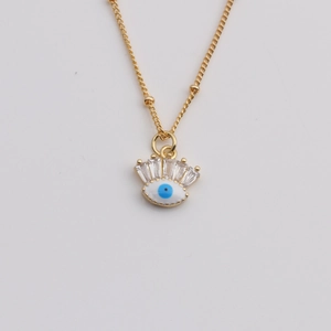 Goldene Evil Eye Kette mit weißem Emaille und funkelndem blauen Zirkon Anhänger für Damen