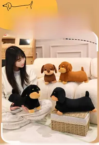 Close-up of soft plush dachshund dog doll showing skin-friendly fabric and premium texture