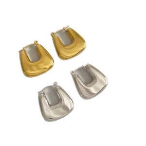Minimalist gold and silver hollow U-shaped stainless steel stud earrings set