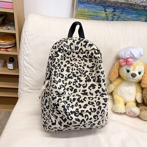 Leopard Print Corduroy Backpack Large Capacity School Bag Retro Street Style For Women Students Travel Casual