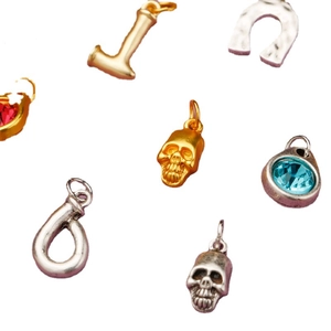 DIY alloy charms collection featuring skull, cross, and rhinestone pendants in gold and silver