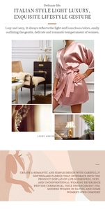 Detail of pink satin bathrobe with silk texture and waist tie for a luxury loungewear look
