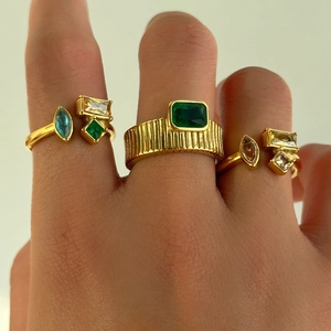 18K gold plated titanium rings set with colorful geometric zircon gemstones for women