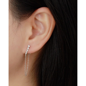 Close-up of S925 sterling silver drop earrings with sparkling rhinestones and long tassels
