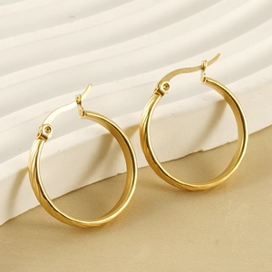 Vintage 18K gold plated stainless steel hoop earrings with elegant spiral texture