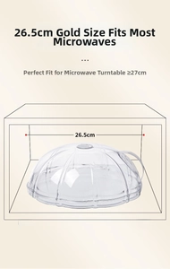 Macro view of a 26.5cm clear microwave splatter cover with top handle for food
