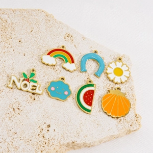 Set of 7 colorful enamel stainless steel pendants including rainbow and flower shapes