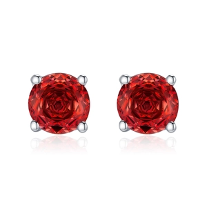 Orecchini a lobo in argento S925 con pietre rosse rotonde dal taglio a rosa