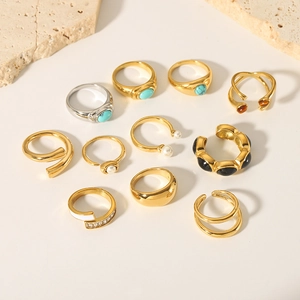 Edelstahl Ring 18K Vergoldet Französischer Retro Minimalistisch Türkis Künstliche Perle Zirkonia Verstellbar Offener Schmuck Damen