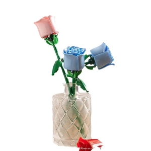 Colorful rose building blocks in a textured glass vase for home decoration and gifts