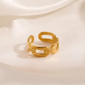 Stainless Steel Ring 18K Gold Plated Chain Design Geometric Adjustable Open Ring Minimalist INS Style For Women