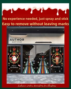 Detailed Christmas window stickers featuring Santa Claus and 2025 New Year elements