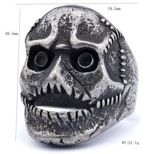 Retro hollow skull stainless steel ring in vintage silver with 30.5mm height