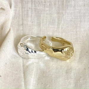 Irregular textured 925 sterling silver open rings in gold and silver finishes