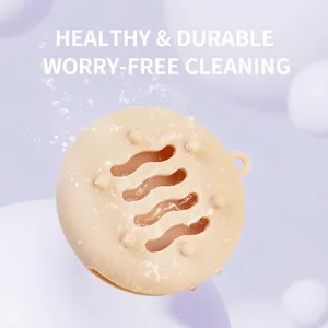Portable silicone makeup sponge holder in beige with breathable hollow wave design