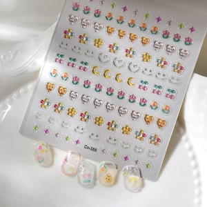 3D embossed nail art stickers with colorful graffiti hearts and flower patterns