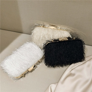 Luxury Feather Fringe Evening Clutch Bag Elegant Party Handbag With Gold Metal Chain For Women