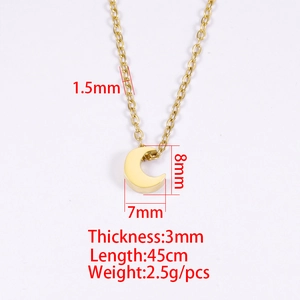 Collier avec pendentif lune en acier inoxydable doré et détails des dimensions