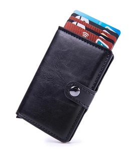 Black crazy horse PU leather wallet with aluminum RFID blocking card holder case