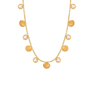 Women Titanium Steel Shell Pendant Necklace Gold Plated Zirconia Clavicle Chain Ocean Beach Style Fashion Jewelry Accessories