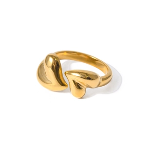 18K gold plated asymmetric heart-shaped open ring in stainless steel for women